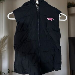 Hollister Navy Blue Puffer Vest with Pink Accent